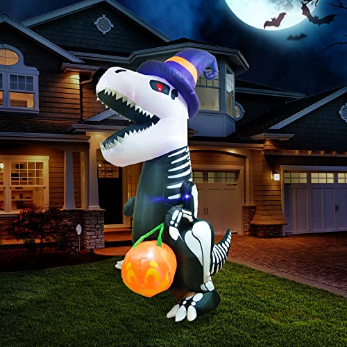 Halloween 8 FT Inflatable Skeleton Dinosaur w/ Build-in LEDs