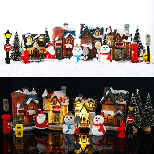 16 Pcs LED Christmas Village Houses Towns Scene Set Decorations