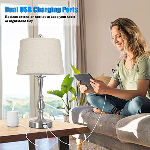 Set of 2  Dimmable Table Lamps w/ 2 USB Ports 2 LED Bulbs Included