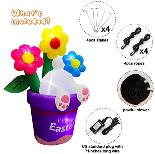 6ft Inflatable Easter Rabbit into Flower Basket Decoration w/  LED