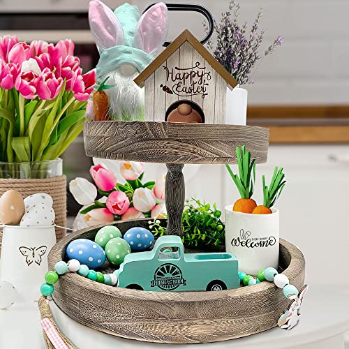 Easter Tiered Tray Decor Bundle - Happy Easter Sign - Bunny Plush Gnome Decor