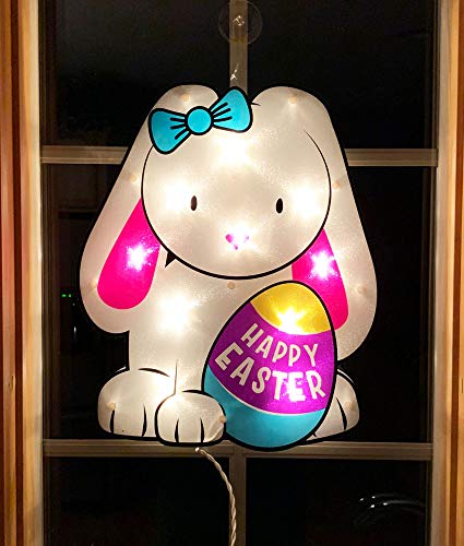 Easter Bunny Window Lighted Decoration 14.5” x 12”