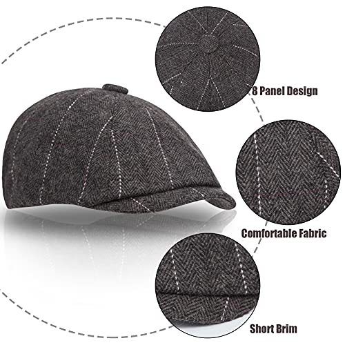 2 Pack Newsboy Hats for Men Classic 8 Panel Wool Blend