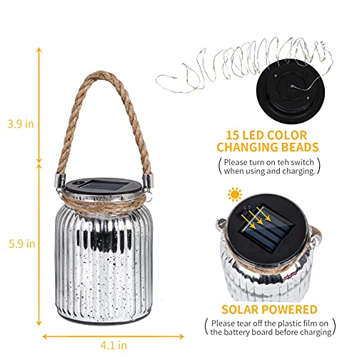 2 Pack,20 LED Solar Mercury Glass Mason Jar Hanging  Christmas Lights