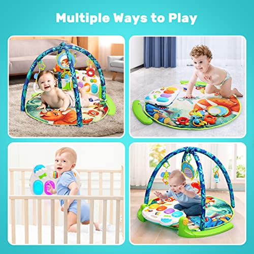 Baby Gym Play Mat, Kick & Play Piano w/ 5 Sensory Teether Toys