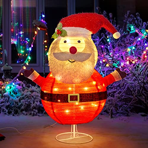 2.5ft Lighted Christmas Santa Claus, Pre-lit w/ 40 LED String Lights, Collapsible Tinsel Light Decoration