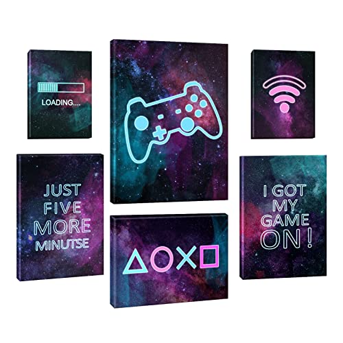 6 Set Framed Canvas Video Game Theme Wall Art Decor