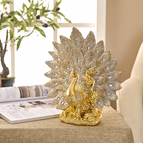 Gold Peacock Statues for Home Decoration 8.5"