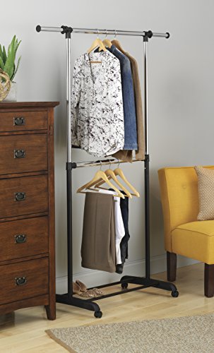 Adjustable 2-Rod Garment Rack - Rolling Clothes Organizer - Black & Chrome