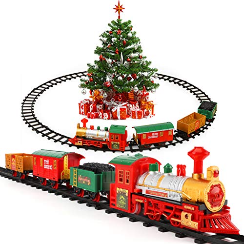 Electric Train Toys Set Around Christmas Train Set w/ Sounds Include 4 Cars & 10 Tracks