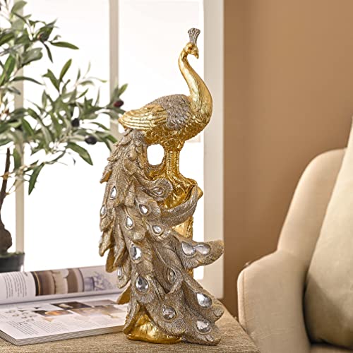 Gold Peacock Statues for Home Decoration 13.8"