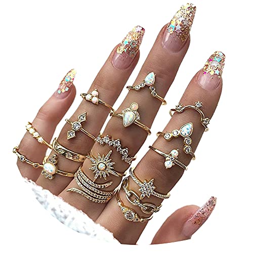 Crystal Knuckle Finger Ring Set- Stackable Rhinestone Gold Rings