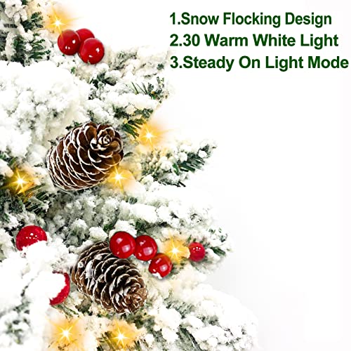 [ Snow Flocked & Timer ] Pre-lit Tabletop Christmas Tree Decoration