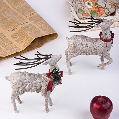 Resin Holiday Figurine Decorative Christmas Deer Tabletop Statue Decor, 2 Pack