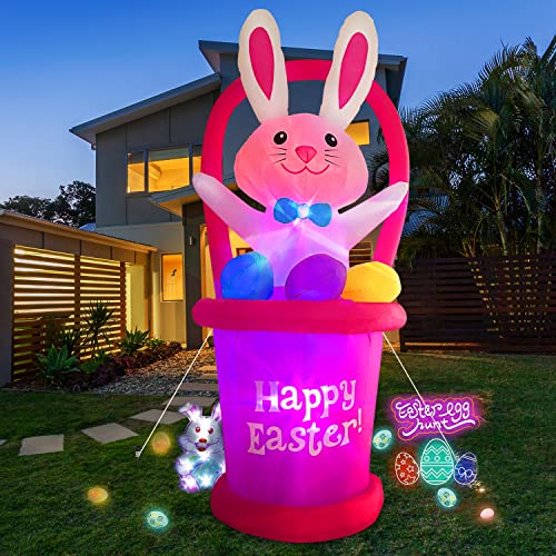 7Ft Built-in Led Easter Bunny w/ Egg & Basket for Home Decoration