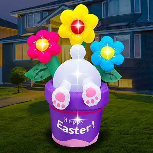 6ft Inflatable Easter Rabbit into Flower Basket Decoration w/  LED