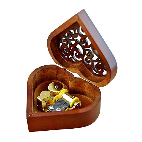 Heart Shaped Vintage Wood Carved Mechanism Musical Box