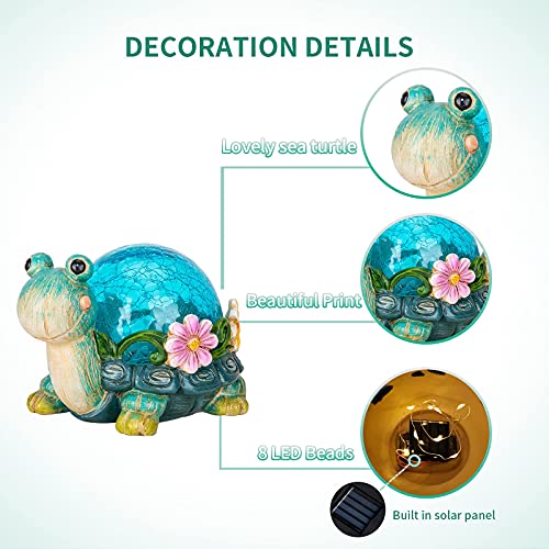 Garden Turtle Statue Outdoor Figurine Glass Solar Lights Decor