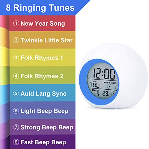 Digital Alarm Clock, 7 Color Night Light, Snooze, Temperature Detect Batteries Operated