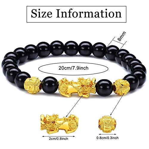 6 Pieces Feng Shui Bracelets Pixiu Wealth Luck Pi Yao Dragon Charm Beaded Bracelets