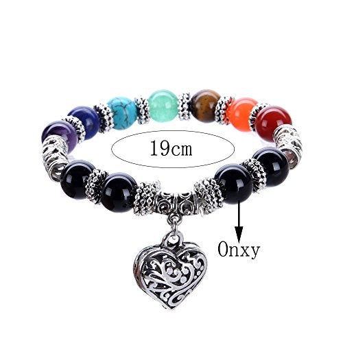 10MM 7 Chakra Religion Healing Balance Stone Beaded Bracelet Yoga Reiki Charm Heart Bracelets