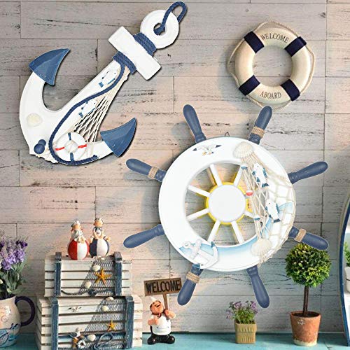 2 Pack 13" Nautical Beach Wooden Ship Wheel & 13" Wood Anchor w/ Rope