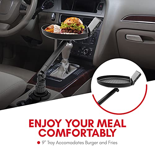 Cup Holder Tray for Car- Adjustable-Perfect for Eating in Your Car w/ 9" Surface, Phone Slot, & 360° Swivel Arm