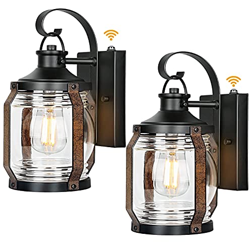 2 Pack Sensor Dusk to Dawn Outdoor Wall Lanterns, Anti-Rust w/ Clear Seeded Shade,