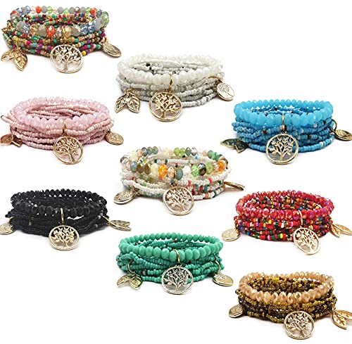 9 Pack Bohemian Beaded Bracelets for Women