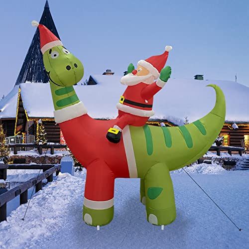 6ft Christmas Inflatables Santa Claus Riding A Dinosaur w/ Built-in LEDs