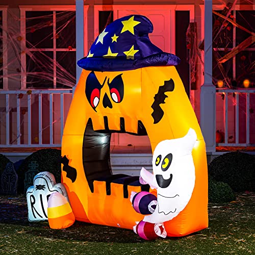 7 Ft Tall Halloween Inflatable Photo Booth with Ghost, Tomb  &  Candy