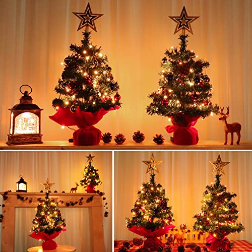 2 Pack 20 Inch Prelit Tabletop Christmas Tree w/ Lights & ornaments