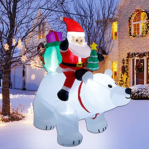 6 Ft Santa Claus with Polar Bear and Christmas Tree Build-in LED Lights Blow up Inflatables