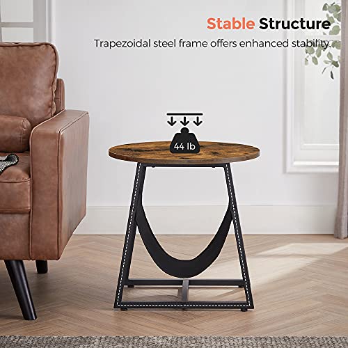 Round End Table w/ Pocket, Side Table, Industrial Style, Rustic Brown & Black