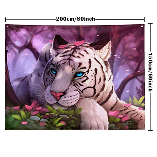 Purple Forest White Tiger Tapestry Art Home Decor Wall Hanging Living room Dorm