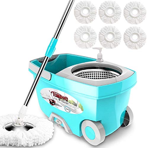 Spin Mop Bucket System Stainless Steel Deluxe 360 Spinning Mop / 6 Microfiber Replacement Head