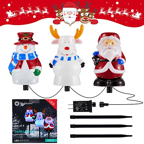 3 in 1 LED Plug In Landscape Path Lights for Holiday Decoration, Snowman Santa Reindeer