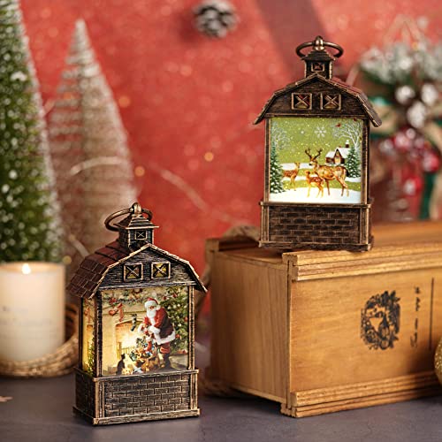 2 Pcs Mini Christmas Snow Globe Lantern Christmas Decoration w/ LEDs