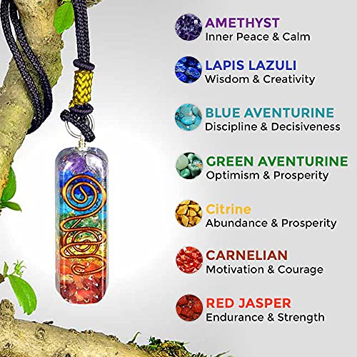 7 Chakra Stones Necklace for E-Energy Protection and Spiritual Healing Pendant with Adjustable Cord