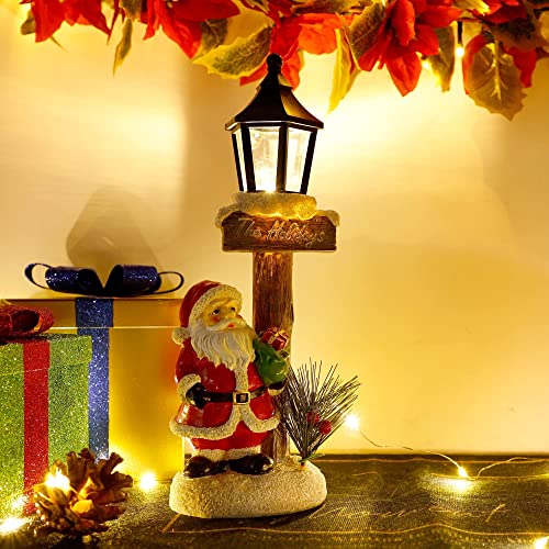 LED Lights Santa Claus Lamppost Tabletop Figurine, 11.6" x 4"