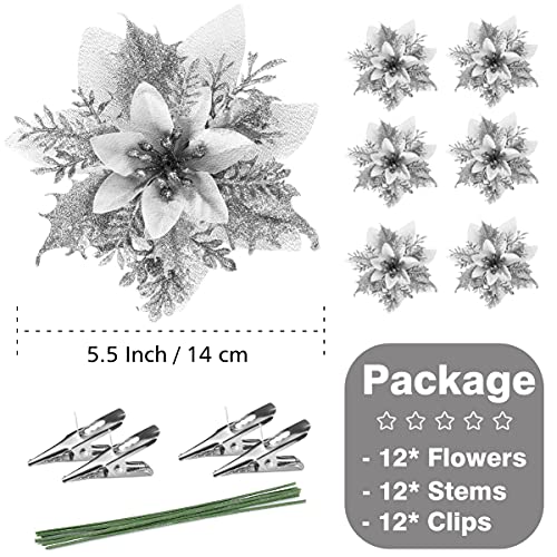 12Pcs Poinsettia Artificial Flowers for Christmas Ornaments