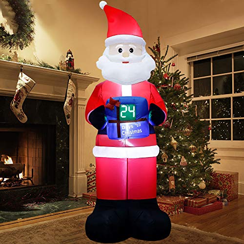 8 FT Blow Up Santa Christmas Decoration w/ LED Countdown Clock, Count Down to Christmas