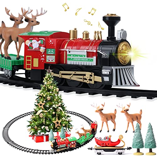 Electric Toy Train Tracks Set w/ Music & Lights for Around Christmas Tree