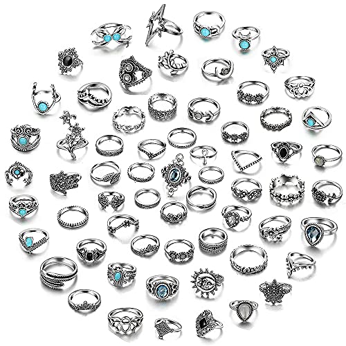 HOLIDAY SALE! 60 Pcs Gold/Silver Vintage Stackable Knuckle Finger Rings Set for Women