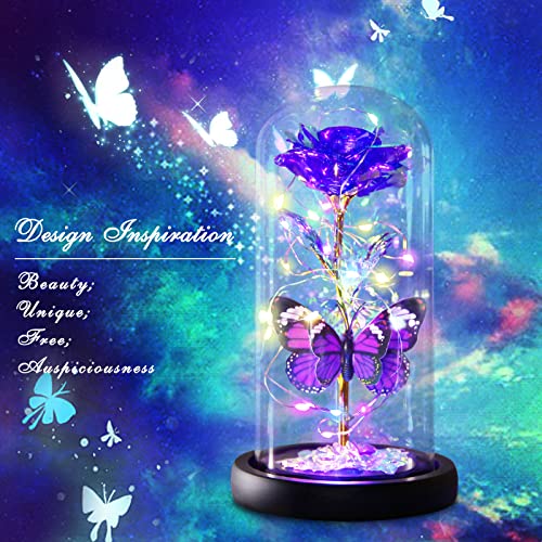 Enchanted Galaxy Light Up Butterfly Rose  Gifts in Glass Dome