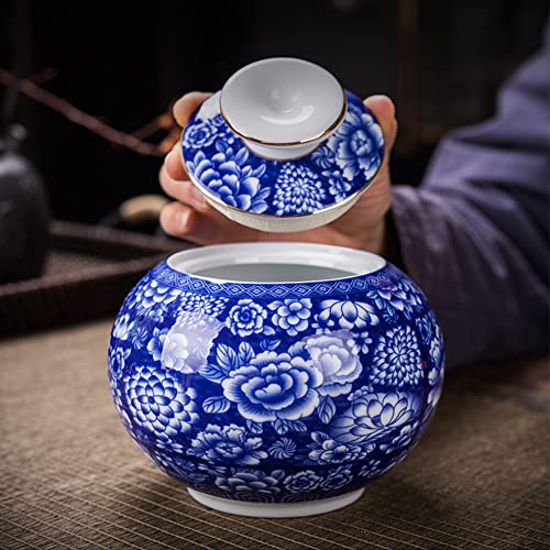 Ancient Chinese Blue & White Porcelain Ceramic Storage Jar w/ Sealed Lids