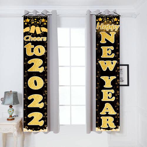 Golden Cheers to 2022 Happy New Year Hanging Banner Porch Sign  72"x12"