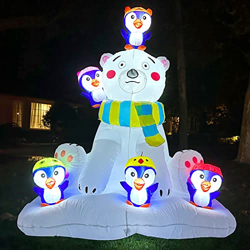 6.3ft Christmas Inflatables Polar Bear Penguins w/ LEDs