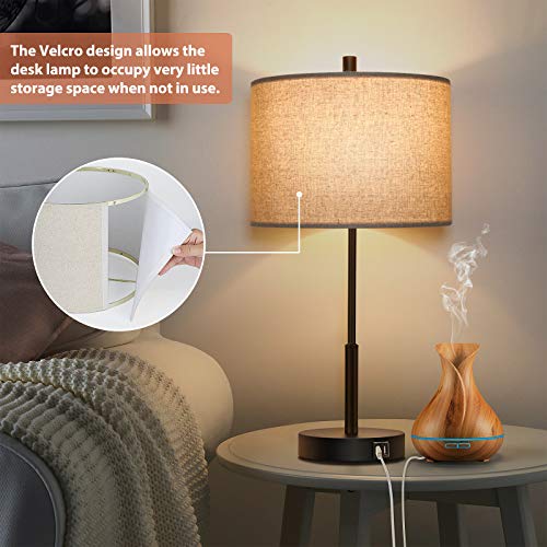Set of 2  Dimmable Table Lamps w/ 2 USB Ports 2 LED Bulbs Included