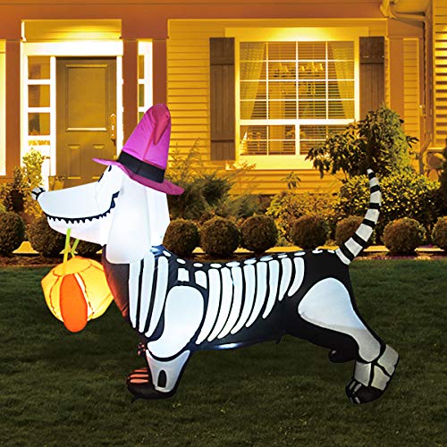 5Ft Halloween Inflatables Skeleton Puppy w/ Build-in LEDs